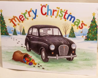 Black Austin A30/A35 Christmas Card