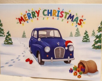 Blue Austin A30/A35 Christmas Card