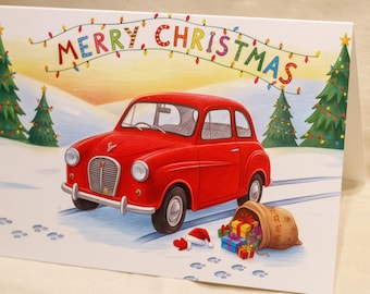 Red Austin A30/A35 Christmas Card
