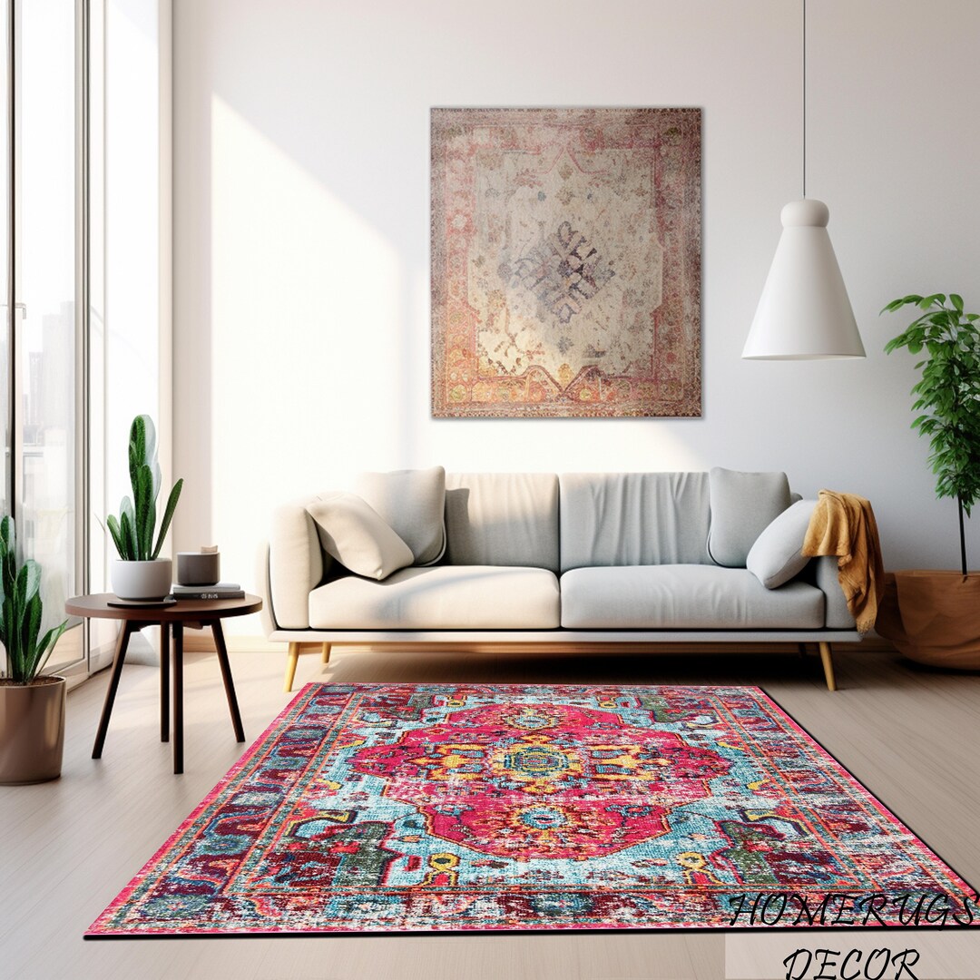 Classic Vintage Rug Abstract Rug Nonslip Rug Colorful Rug - Etsy