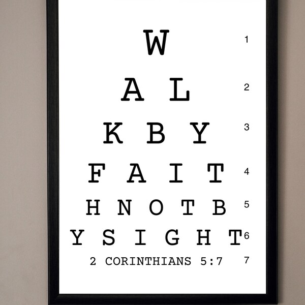 Walk By Faith Not By Sight 2 Cor 5:7 Art Eye Chart Scripture Print Wall Decor Christian