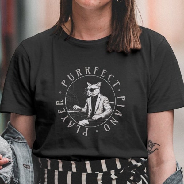 Purrfect Piano Player Cat Playing Piano T-Shirt, Cat Piano Shirt, Cat Music Shirt, Cat Lover Tee, Cute Cat Piano Tshirt, Piano Lover Shirt
