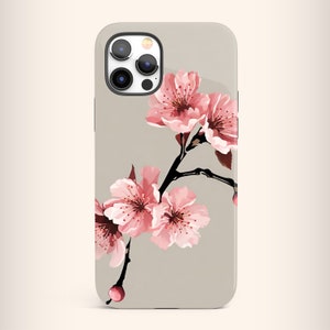 Cherry Blossom MagSafe Tough Phone Case | iPhone 15 14 13 Plus Pro Max Mini | Summer Vibes Grey Cherry Blossom Cover Gift For Her