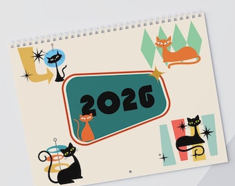 2026 Mid-Century Modern Wall Calendar: Atomic Cats on Chairs