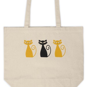 Canvas Shopping Tote Reuseable Mid Century Cat Design Graphic Carry all bag