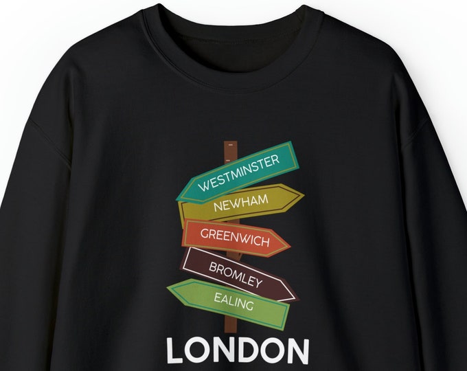 London Neighborhood Sweat Shirt, London Printed Sweatshirt, London UK Neighborhood, City London Neighborhoods Crewneck Sweatshirt