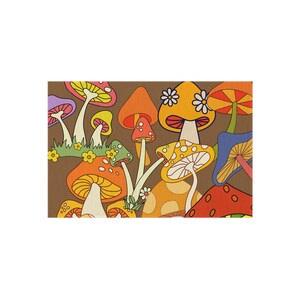 Rug, 70s Mushroom design Outdoor Rug Retro 70s Design Entrance Porch Rug for Entry Way Vintage Retro 70s Inspired Home Entry Rug