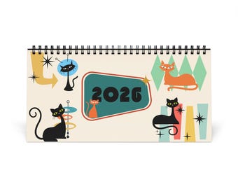 2026 MCM Cats Desktop Calendar - Mid-Century Modern Decor