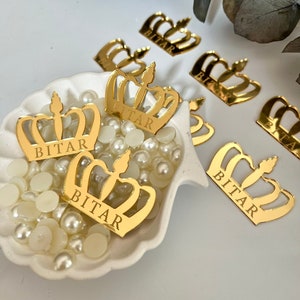 Tiara Crown Tags, Gold Crown Tag, 20pcs, Custom Crown, Personalized Crown, Baptism Tag, Mirror Tag for Chocolate, Crown Baby Name