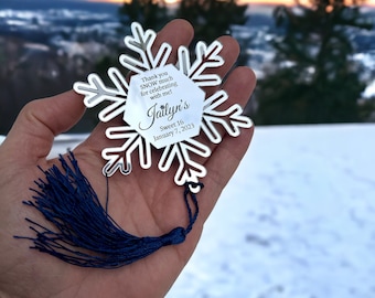 Snowflake Mirror Magnet, Christmas Party Favors, Personalized Snowflake, Snowflake Ornament, Snowflake Christmas Ornaments, First Christmas