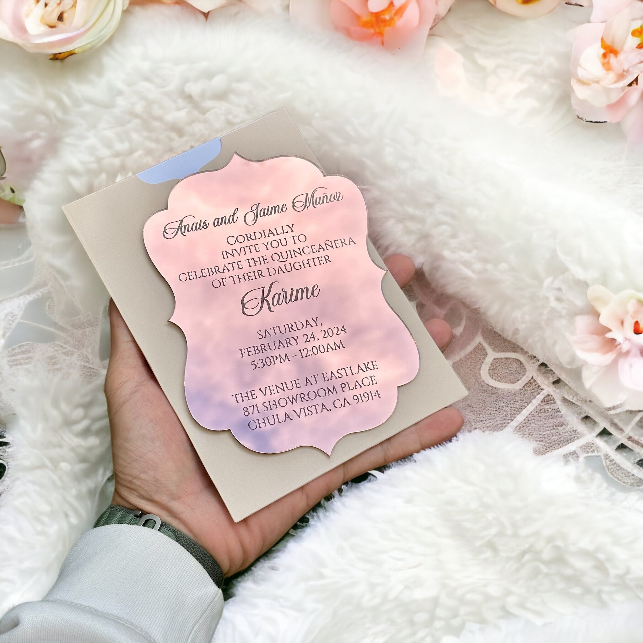 Sweet 16 Invitation, Luxury Mirror Invitation, Quinceanera Invitation