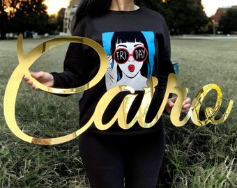 Signo de nombre para pared, signo de acrílico dorado, signo de fondo, signo de nombre personalizado, signo de nombre de letra, signo de nombre colgante, signo de nombre personalizado