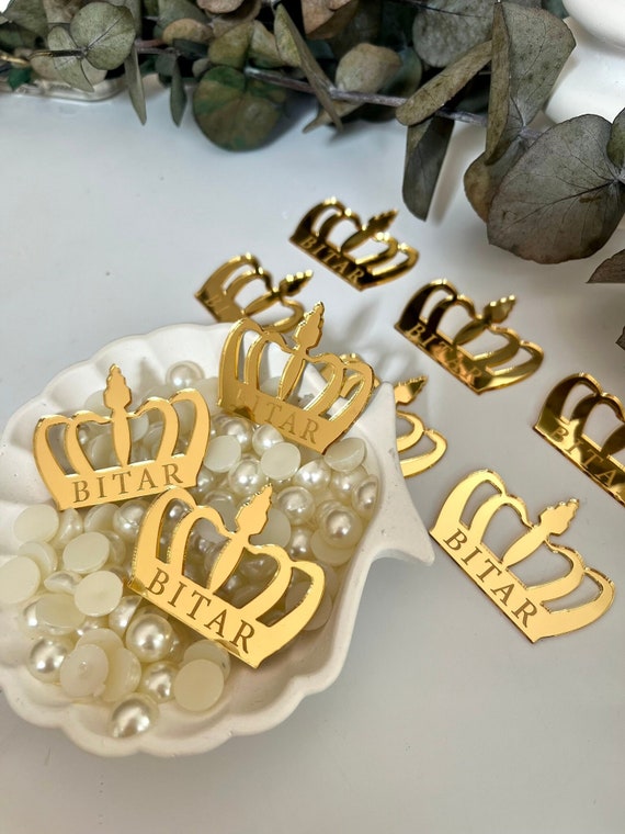 Tiara Crown Tags, Gold Crown Tag, 20pcs, Custom Crown, Personalized Crown, Baptism Tag, Mirror Tag for Chocolate, Crown Baby Name