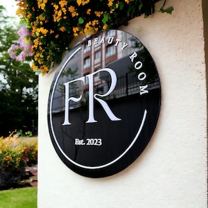 Black Acrylic Sign, Custom Logo Sign, Round Acrylic Logo Sign, Business Logo Sign, Salon Sign, Sign for Business, Acrylic Business Sign