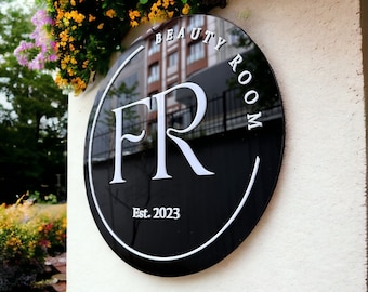 Black Acrylic Sign, Custom Logo Sign, Round Acrylic Logo Sign, Business Logo Sign, Salon Sign, Sign for Business, Acrylic Business Sign