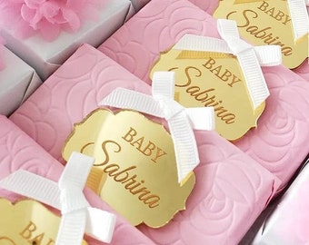 Baby Shower Tag, Personalized Tag, Custom Mirror Tag, Acrylic Name Tag, Chocolate Favor Tag, Wedding Name Tag, Baptism Favor Tag, Cake Charm