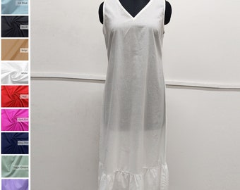 Baumwolle voller Slip, Rüschen Maxi Slip, Unterkleid, Nachtkleid, Slip in voller Länge - XS bis 5XL Größen