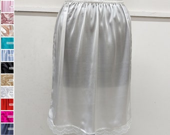 Satin Lacey Half Slip, Dress Extender, Satin Underskirt, Lacey Petticoat, Customized Dress Liner Lingerie -  XS to 5XL Sizes