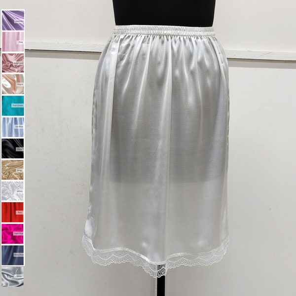 Satin Lacey Half Slip, Dress Extender, Satin Underskirt, Lacey Petticoat, Customized Dress Liner Lingerie -  XS to 5XL Sizes