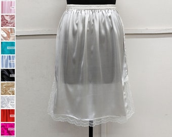 Satin Lacey Half Slip, Customized Underskirt With Slit, Petticoat, Lingerie -XS to 5XL Size