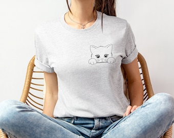 Cute Cat Peeking Shirt, Funny Cat Lover Tee