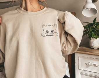 Cute Cat Peeking Sweatshirt, Funny Cat Lover Gift