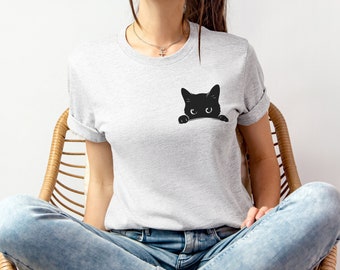 Cute Cat Peeking Shirt, Funny Cat Lover Tee