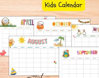 Blank Calendar for Kids, Homeschool Planner, Printable calendar, Academic Calendar, Kids Monthly Calendar, Digital Download