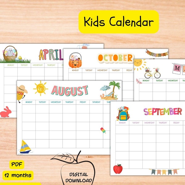 Printable Calendar for Kids - Etsy