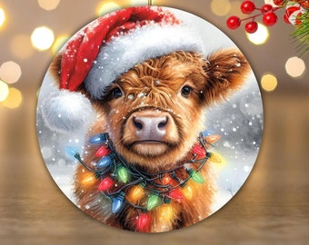 Christmas Lights Highland Cow Ornament Png | Christmas Ornament Png | Christmas Ornamen Sublimation Print | Digital Download | PNG