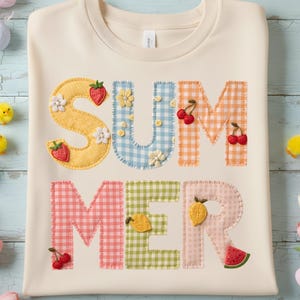 PNG estivo, design per maglietta estiva con finto patchwork (download digitale)