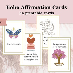 Cartes d'affirmation bohème | 24 cartes d'affirmations positives | Affirmations quotidiennes | Carte de manifestation | Cartes d'affirmation imprimables | PDF