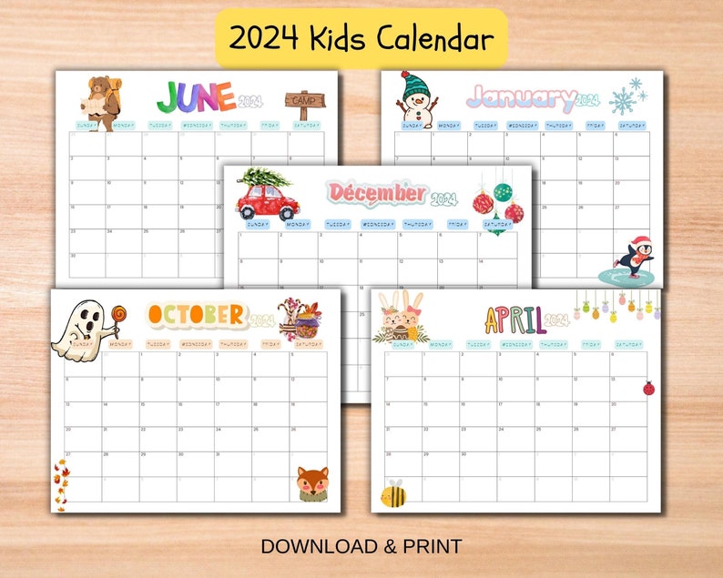 Kids Monthly Calendar Printable