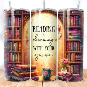 Bookish 20 Unzen Skinny Tumbler Sublimation, Lesen träumt, Buchliebhaber Tumbler Wrap, Geschenk für Buchliebhaber Png, Digitaler Download, PNG