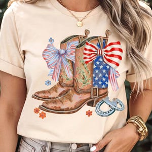 Coquette Cowgirl Boots Png, Watercolour Design, Patriotic Shirt Design, American Girly Png, Country 4 july Png, Digital Download, PNG