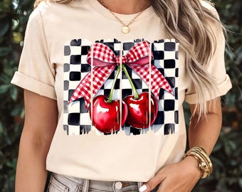 Cherry Coquette Png, Checkers Coquette Png, Disegno a pennellate di acquerello Png, Ciliegie retrò Png, Download digitale, PNG