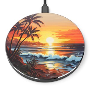 Beautiful Sunset At The Beach Wireless Charger, Aesthetic, Charging Station for all iphone & android devices with wireless charging enabled