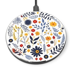 Colorful Floral Pattern Wireless Charger, Aesthetic, Charging Station for all iphone & android devices with wireless charging enabled