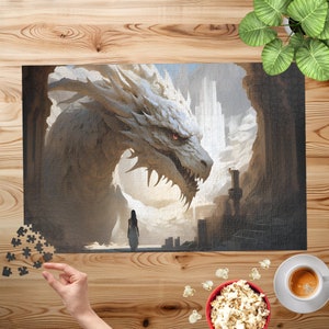 White Dragon Jigsaw Puzzle, Fantasy Puzzle, Scifi Puzzle, 500 Pieces, 1000 Pieces, Unique Jigsaw, Family, Adults, Kids,Family Activity
