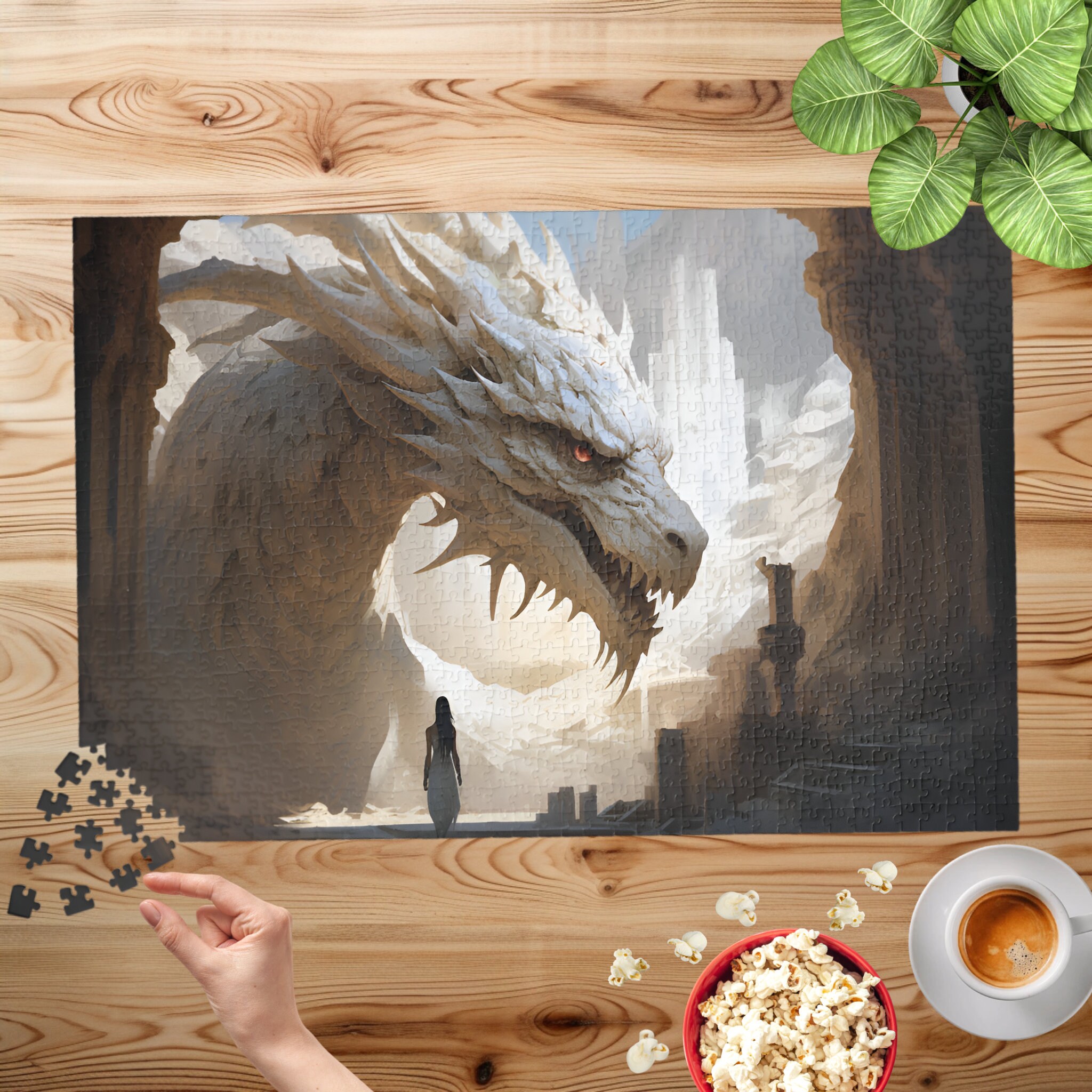 White Dragon Jigsaw Puzzle, Fantasy Puzzle, Scifi Puzzle, 500 Pieces, 1000 Pieces, Unique Jigsaw, Family, Adults, Kids,Family Activity