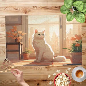 White Cat Jigsaw Puzzle, Studio Ghibli Style, Anime Style, 500 Pieces, 1000 Pieces, Unique Jigsaw, Family, Adults, Kids, Family Activity,