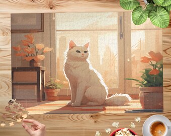 White Cat Jigsaw Puzzle, Studio Ghibli Style, Anime Style, 500 Pieces, 1000 Pieces, Unique Jigsaw, Family, Adults, Kids, Family Activity,
