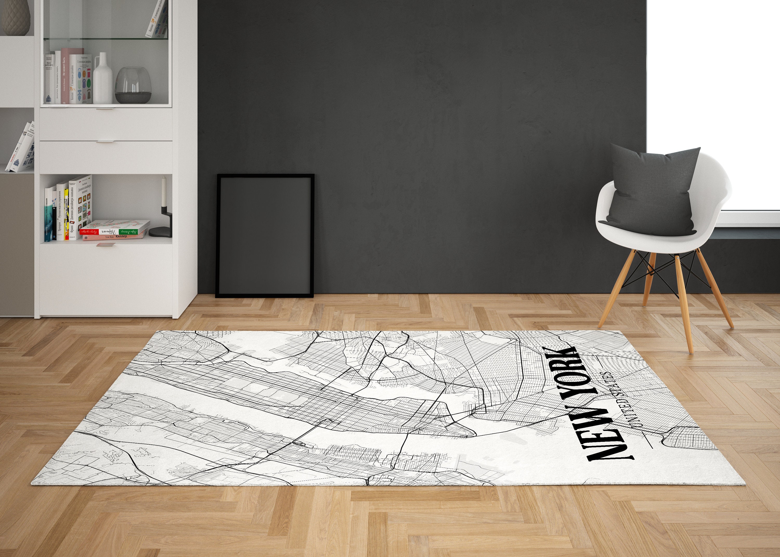 New York Map Rug, City Map, Black and White Rug, City Mat, Home and ...