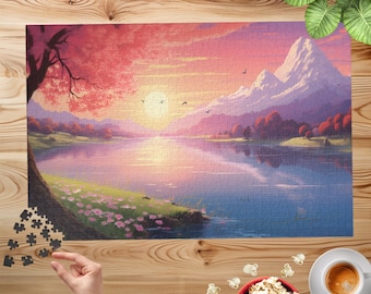 Studio Ghibli Inspired Puzzle, Colorful Landscape Puzzle, 500 Pieces, 1000 Pieces, Unique Jigsaw, Family, Adults, Kids, Family Activity,