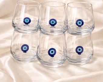 Evil Eye Murano Glass Water Glass: Engraved Drinking Cup