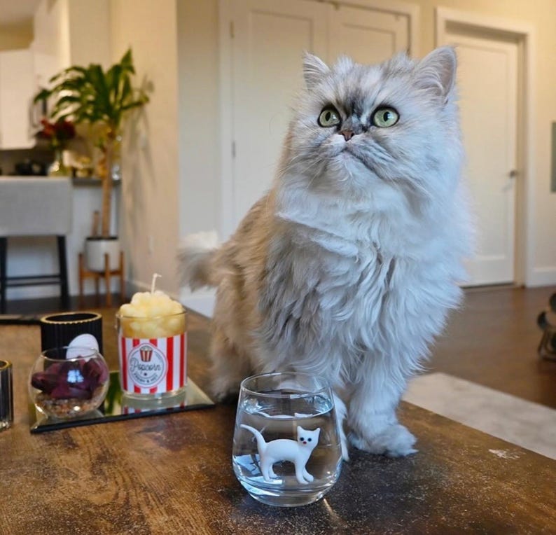 Cat Figurine Glass Cup | Murano Wine Glass | Stemless Wine Glass | Cat Lover Gift | Handmade Glassware | 3D Cat Cup | Barware Gift image 7