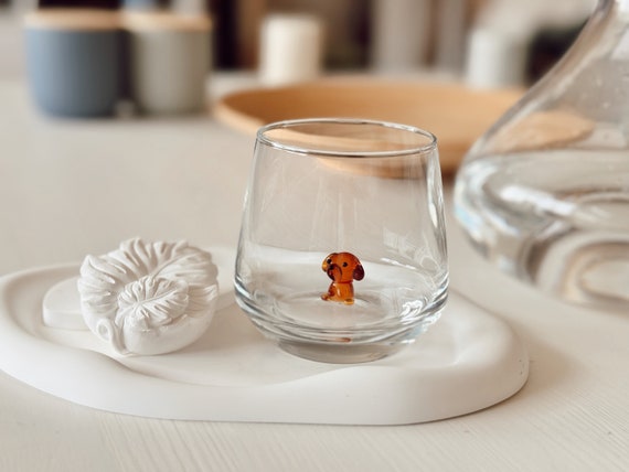 Single Winzige niedliche Hundeweingläser Wassergläser Geschenk für sie Stemless Glas für Getränke Einzigartiges Geschenk & Dekor Seltenes Milchsaftglas