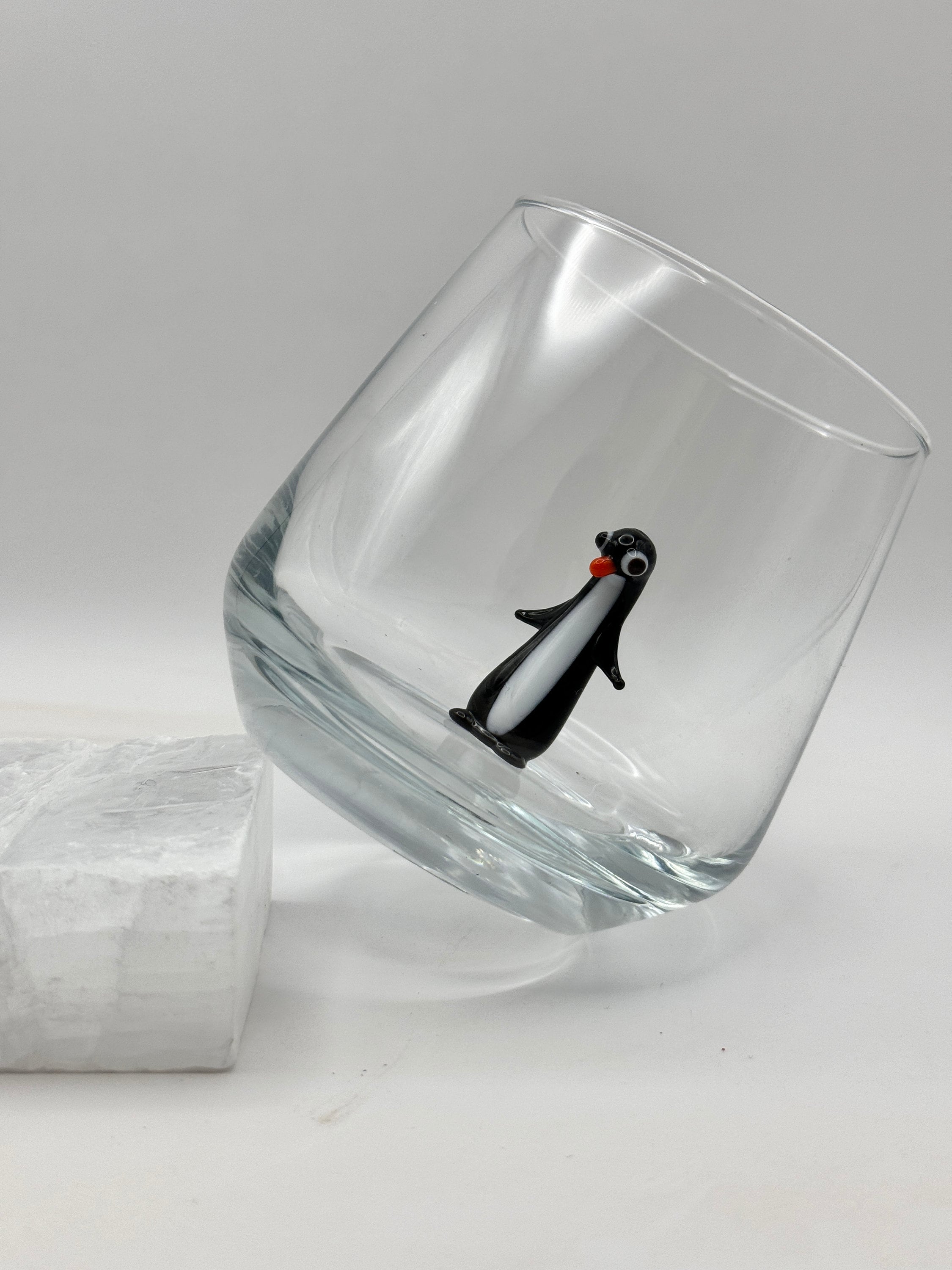 Penguin Murano Glass Cup: Whimsical Stemless Wine Glass