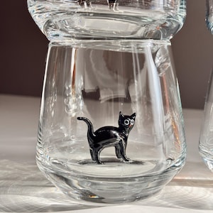 Cat Figurine Glass Cup | Murano Wine Glass | Stemless Wine Glass | Cat Lover Gift | Handmade Glassware | 3D Cat Cup | Barware Gift image 16
