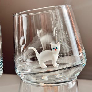 Cat Figurine Glass Cup | Murano Wine Glass | Stemless Wine Glass | Cat Lover Gift | Handmade Glassware | 3D Cat Cup | Barware Gift image 17